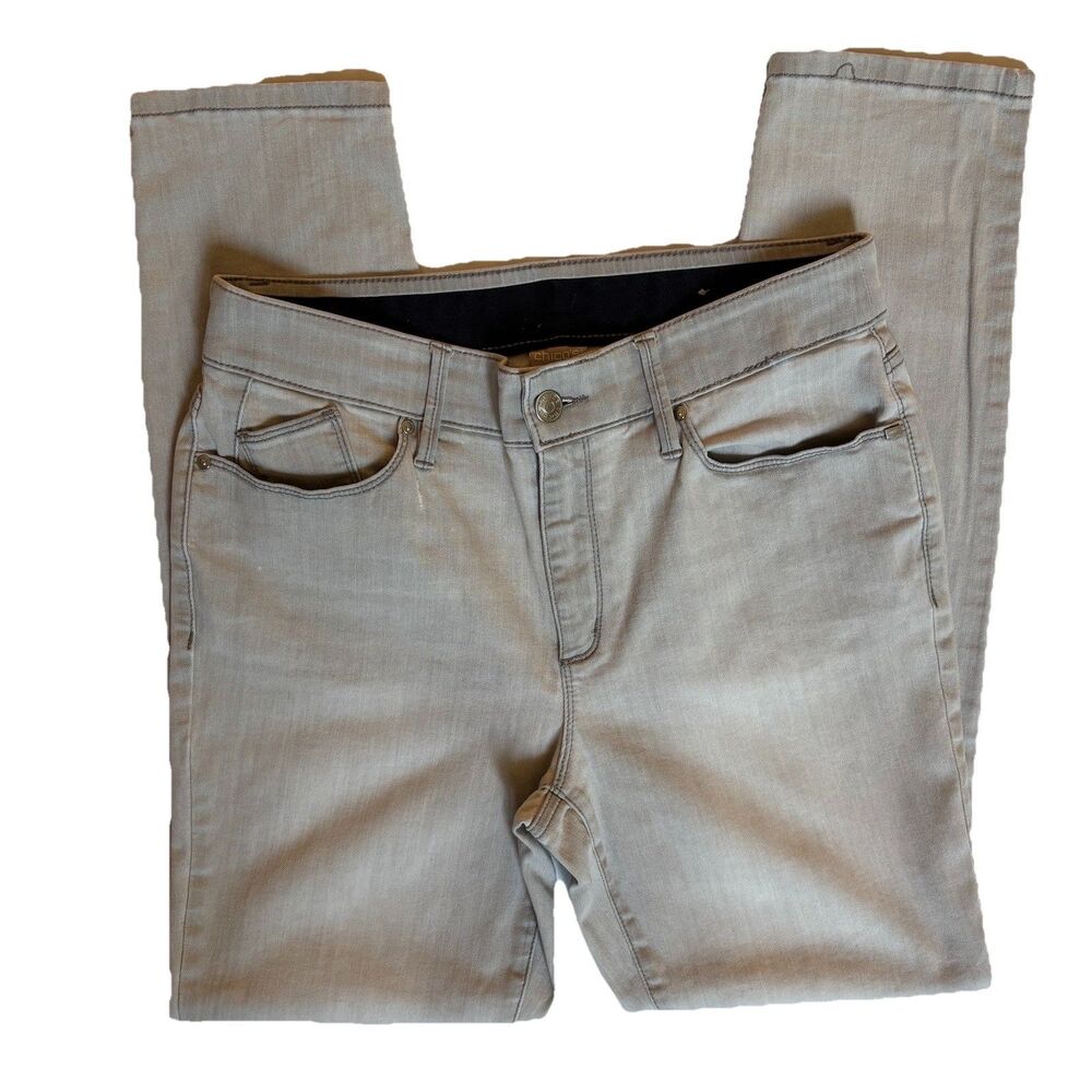 Chico’s Women’s Slim Skinny Jeans Gray Stretch Light Wash High Rise Denim 0.5 R